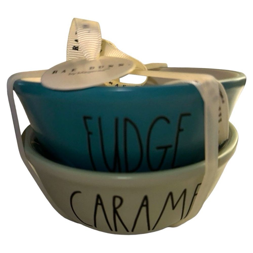 Rae Dunn Dessert Bowls Set Fudge Caramel Ceramic Teal Green‎ New with Tags